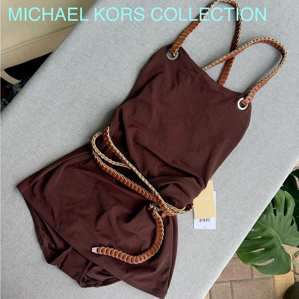 MICHAEL KORS COLLECTION Belted one piece swimsuit brown size 6